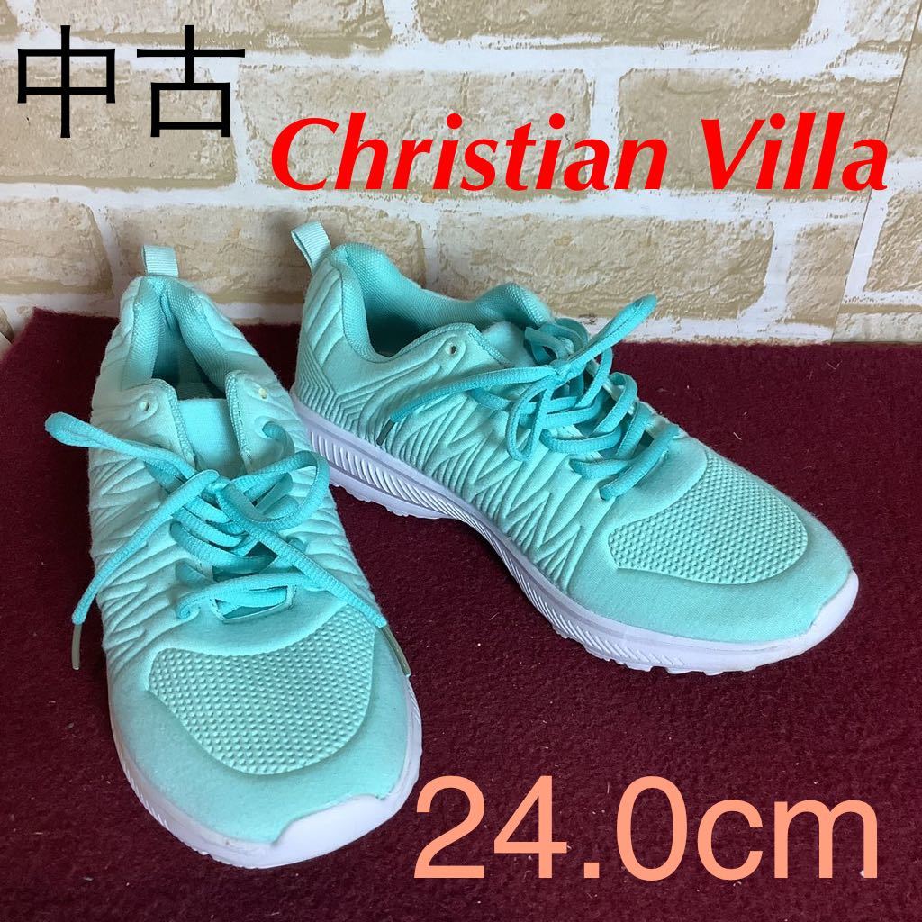 【売り切り!送料無料!】A-322 Christian Villa!スニーカー!24.0cm!ミントグリーン!爽やか!軽量!おしゃれ!普段履き!旅行!ウォーキング!中古!拍卖