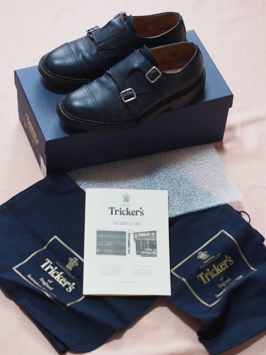 Tricker's トリッカーズ★M7634 ネイビー★ダブルモンクストラップ★6.5★6 1/2拍卖
