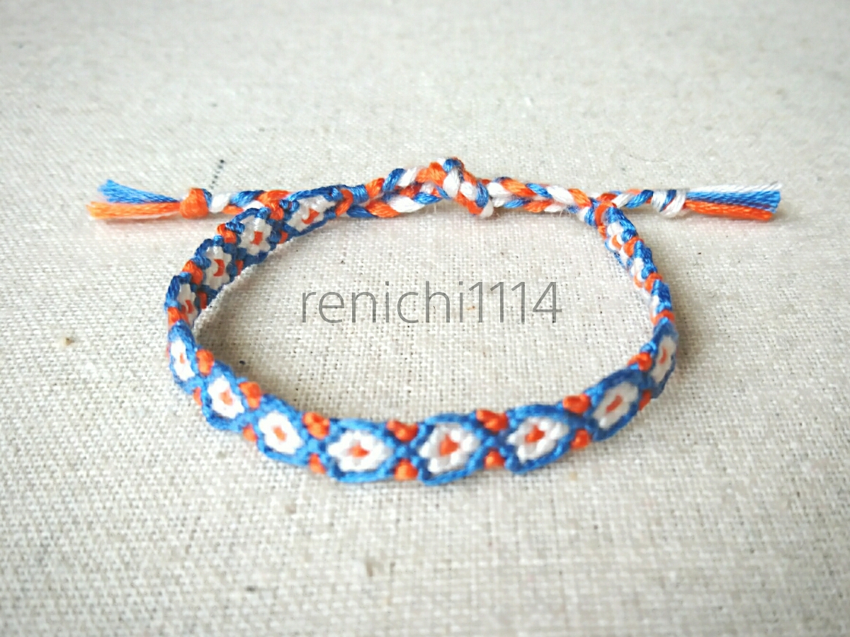 ミサンガ☆花柄☆青&白&オレンジ☆ブレスレット☆アンクレット拍卖