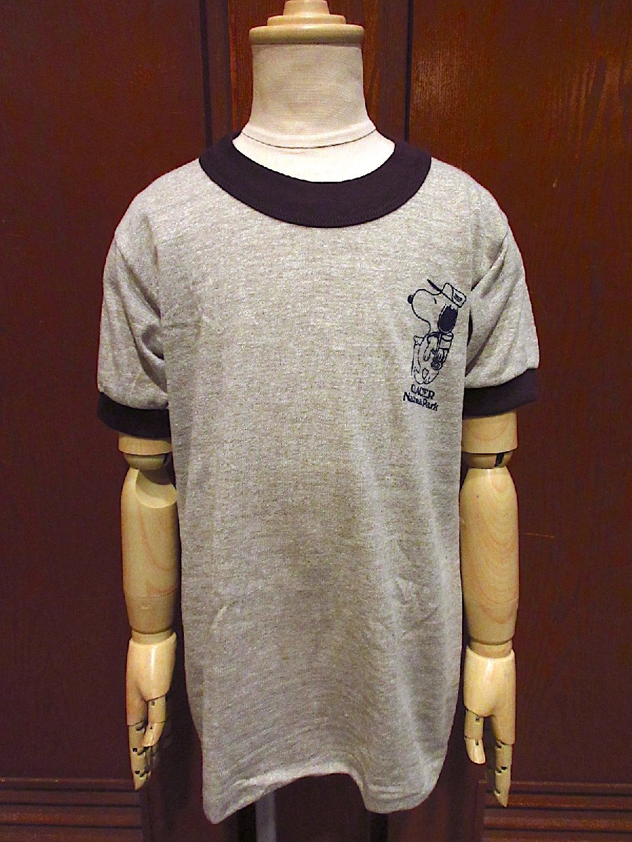 ビンテージ70's●DEADSTOCKキッズSNOOPY両面プリント霜降りリンガーTシャツ茶size M(10-12)●230531c7-k-tsh 1970sスヌーピー拍卖