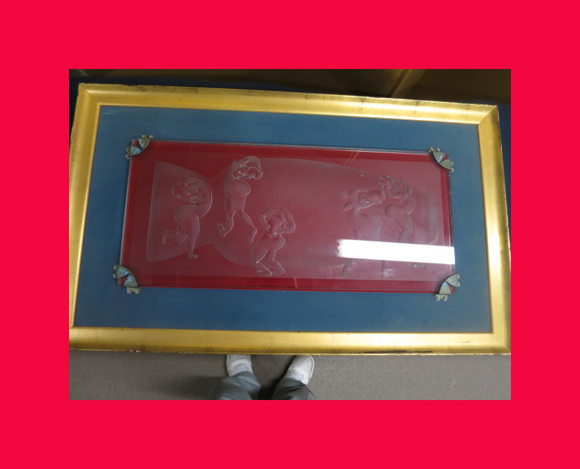 :即決【古都京都】「彫刻ガラス額装B-206」茶道具・鉄瓶.蒔絵〝江〟拍卖