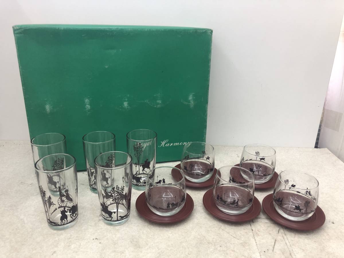 【L-2-R10】 昭和 レトロ ロイヤルハーモニー タンブラーセット グラス10個 コースター5個拍卖