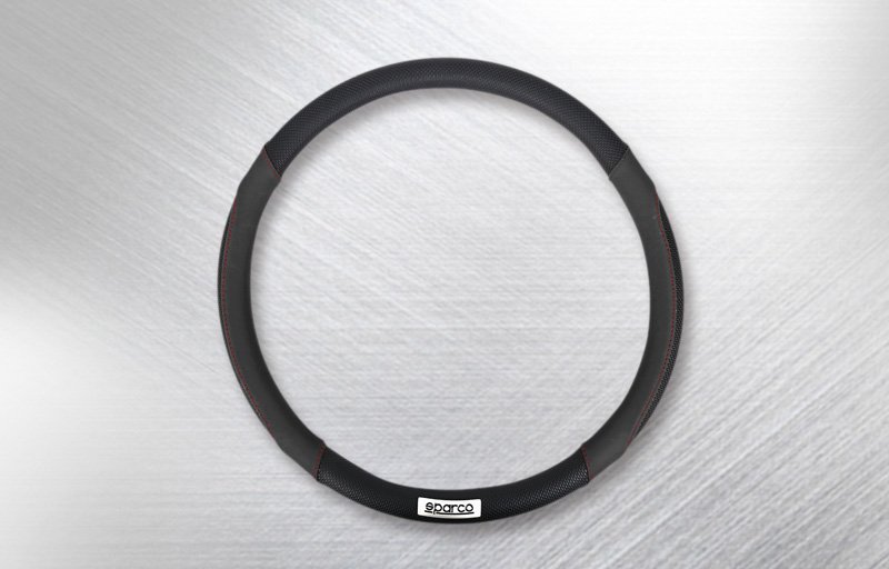 ★sparco/スパルコ★ステアリングカバー Sサイズ(36.0cm~37.0cm)ブラックパンチングレザー/レッドステッチ (SPC1113BKJ_S)拍卖