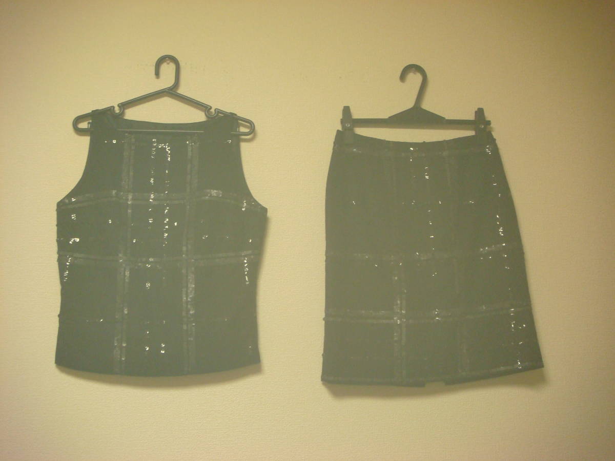 ノーベスパジオ スパンコール チェック風デザイン セットアップ アンサンブル スーツ 黒 美品拍卖