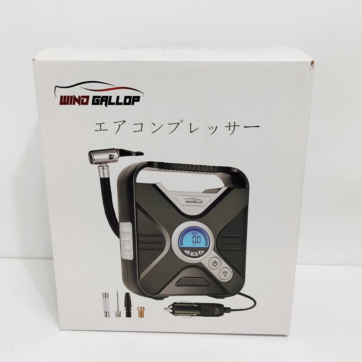 ●未使用 WIND GALLOP LD-1606S エアコンプレッサー 未開封 空気入れ 自動車 小型 電動ポンプ 自動停止 3種類変換ノズル S2008拍卖