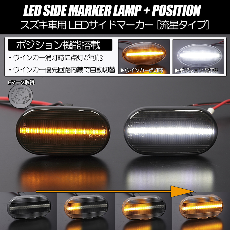 ポジション付き シーケンシャル ウインカー LED サイドマーカー スモーク/白光 シボレーMW ME 63S/64S/34S拍卖