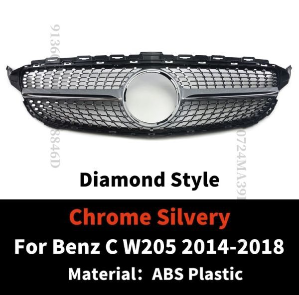 【送料無料】フロントグリル ダイヤモンドスタイル クロームシルバー Benz ベンツ Cクラス W205 2014-2018拍卖