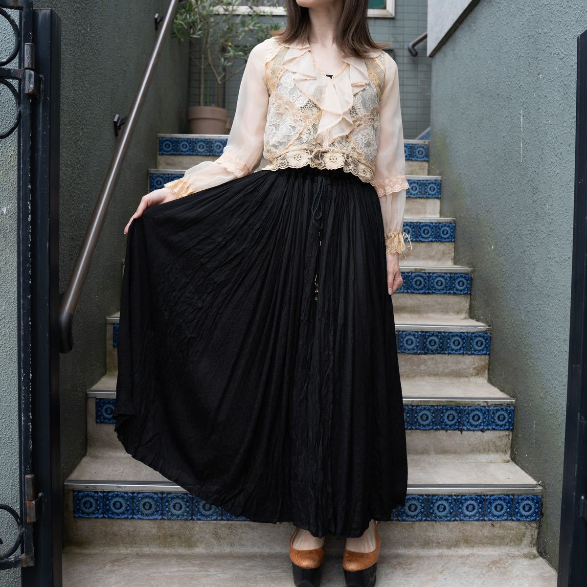 USA VINTAGE PAISLEY PATTERNED JACQUARD DESIGN LONG SKIRT/アメリカ古着ペイズリー柄ジャガード刺繍デザインロングスカート拍卖