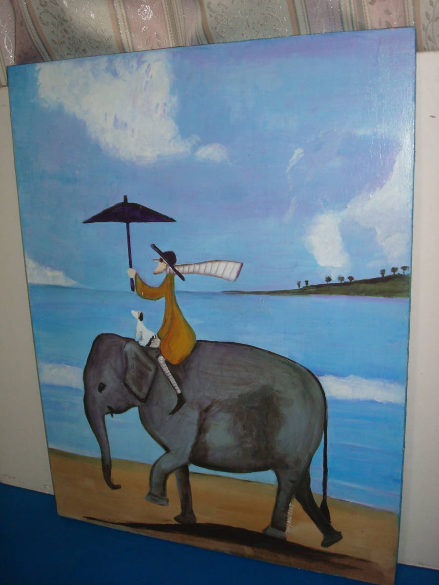 インテリア ハロウィン壁掛け真筆画(海辺を歩く象)拍卖