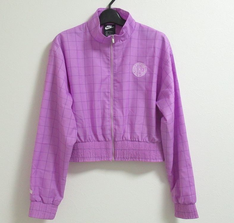 NIKE レディース ウーブン ジャケット 紫 チェック L ナイキ ナイロン フィットネス ジャンパー パープル DN4963-260拍卖