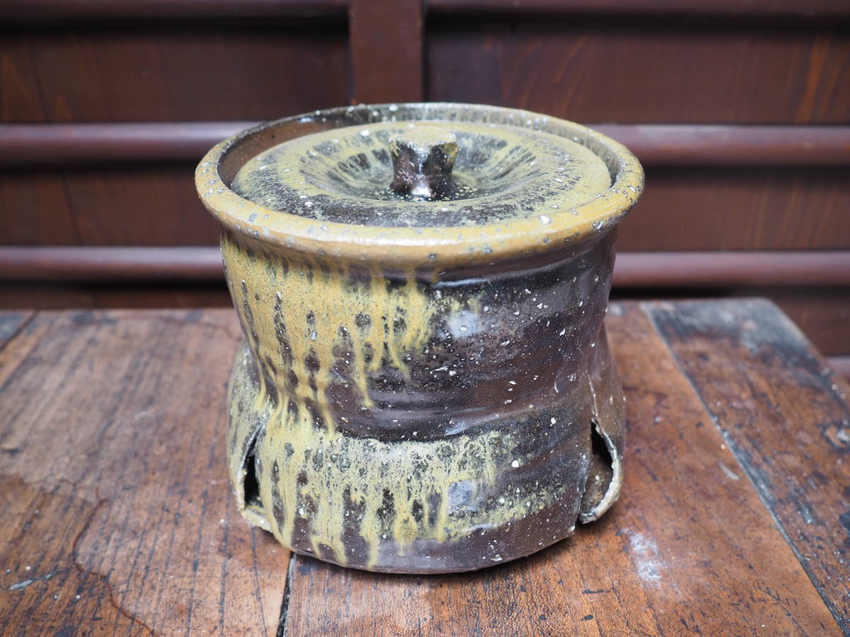 【伊賀風破れ水指】自然釉信楽破れ袋灰被り茶道具茶碗茶入れ花入れ棗茶筅焼き物備前常滑金継ぎ穴窯灰釉陶芸薪窯風炉鉄瓶鉄釜古道具骨董拍卖