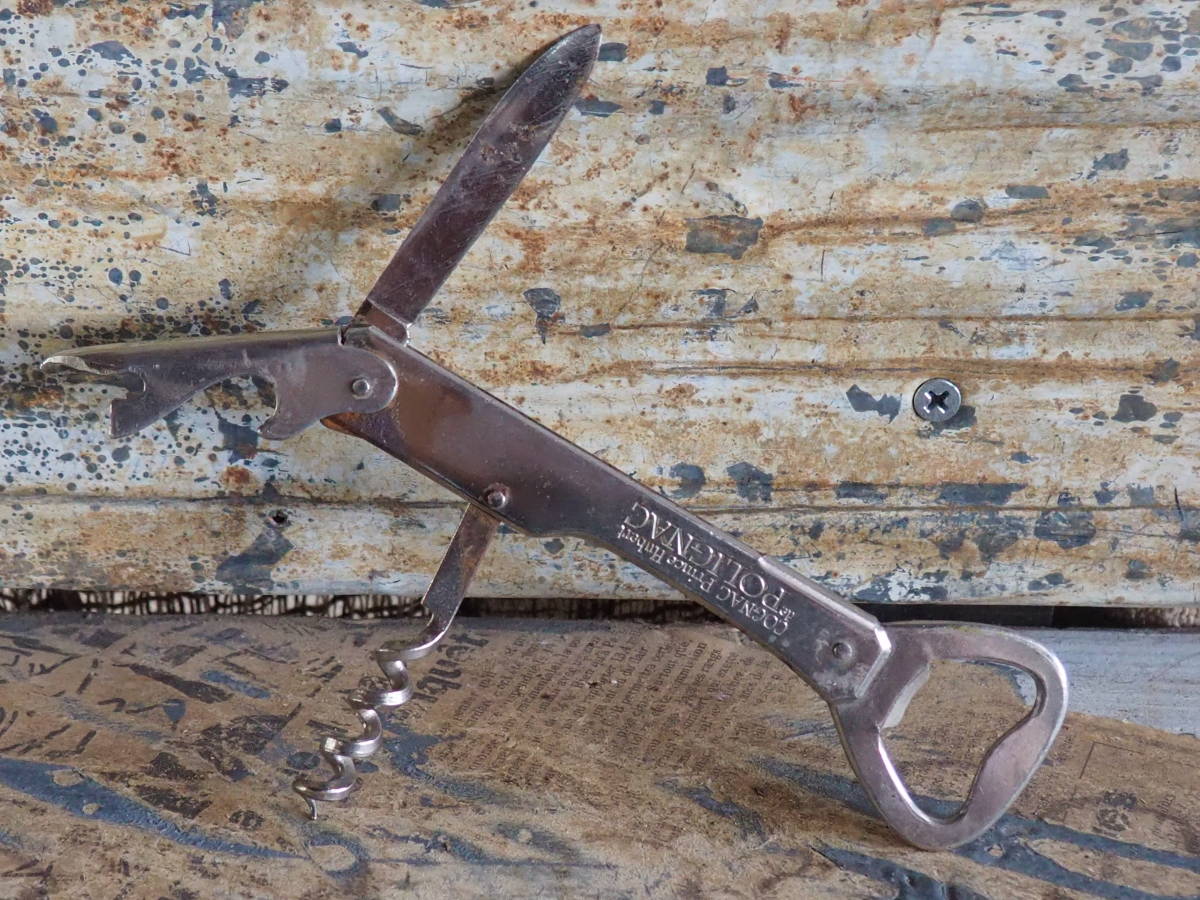 【フランス蚤の市ワインオープナー】栓抜きアイアンコルク抜きカフェbarビール古道具キッチン骨董インテリアインダストリアルグラス拍卖