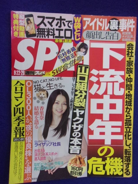3030 SPA!スパ 2015年9/22・29号 辰巳奈都子 ※イタミ有り※ ★送料1冊150円3冊まで180円★拍卖