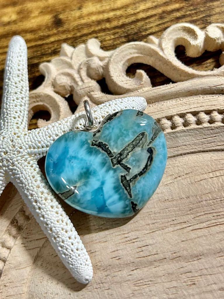 ◆ ラリマー ペンダントトップ ★ 天然石 ハート 濃いめ ブルーグリーン系 ☆。.:*・゜7980拍卖