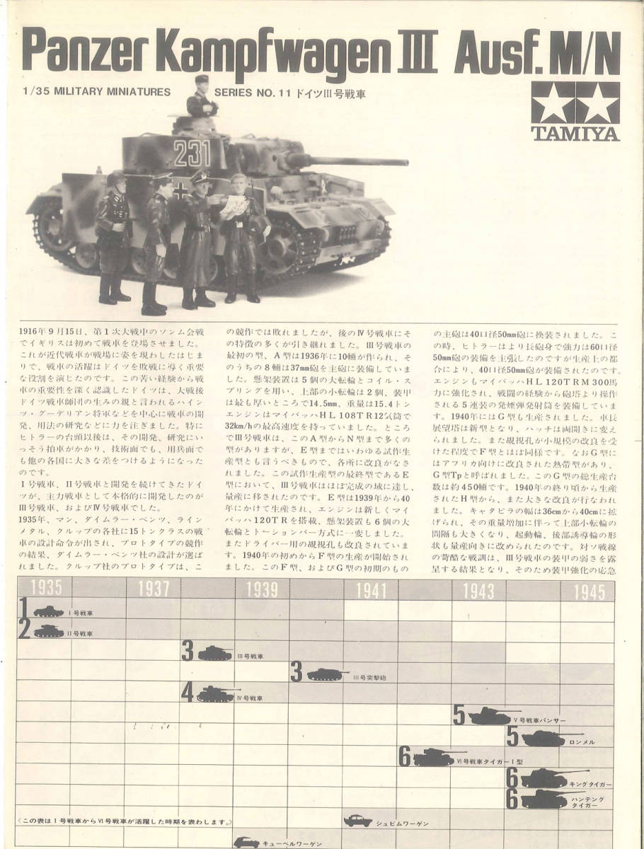 当時物 組立説明書 タミヤ 1/35 ドイツIII号戦車拍卖