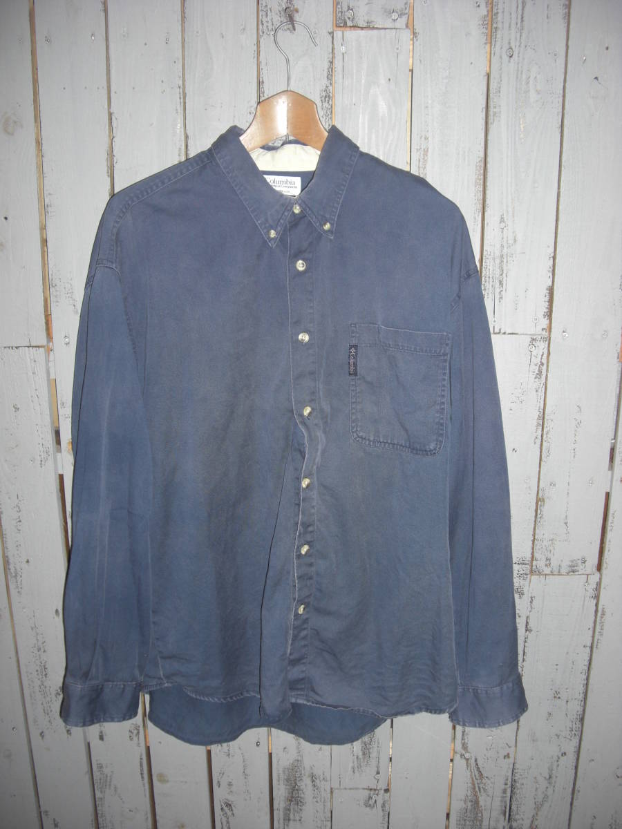 Qn283 columbia sportswear ヴィンテージ コロンビア 長袖シャツ ボタンダウンシャツ 無地 ビッグサイズ アウトドア キャンプ M 60サイズ拍卖