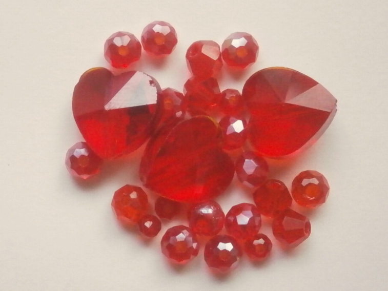 ガラスビーズ★ハート★タイプ B★レッド系★E拍卖