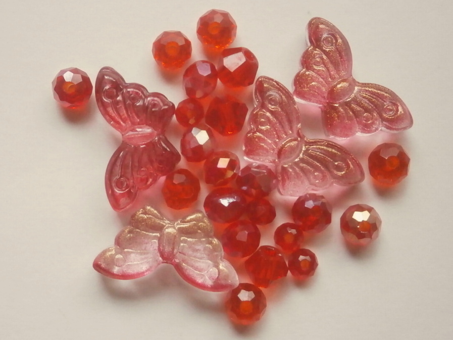 ガラスビーズ★蝶々★タイプ B★レッド系★4拍卖