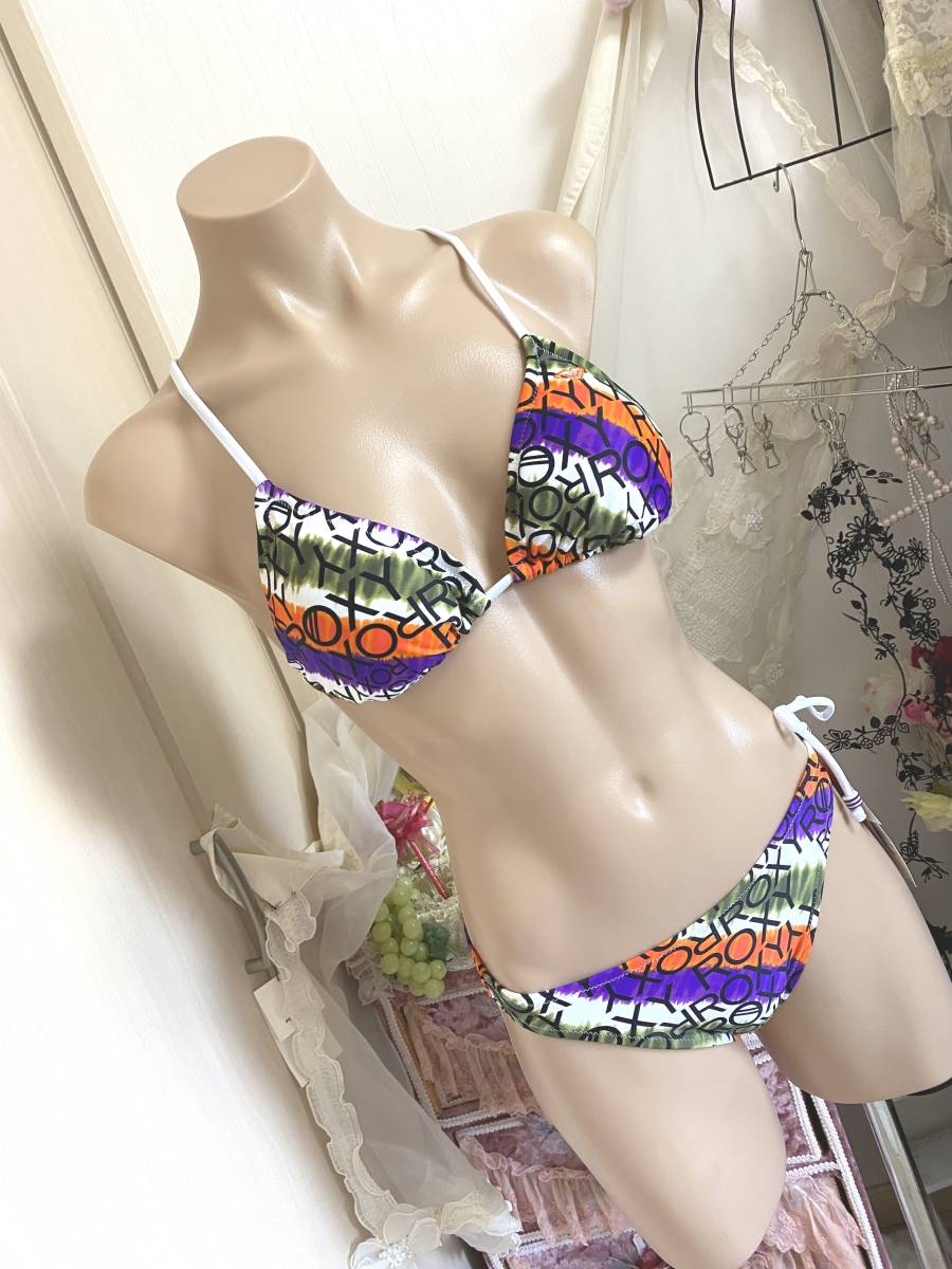 ●レディス水着M●ロキシー【ROXY】ソフト三角ビキニ:ロゴ柄MIX 定価:10,000税拍卖