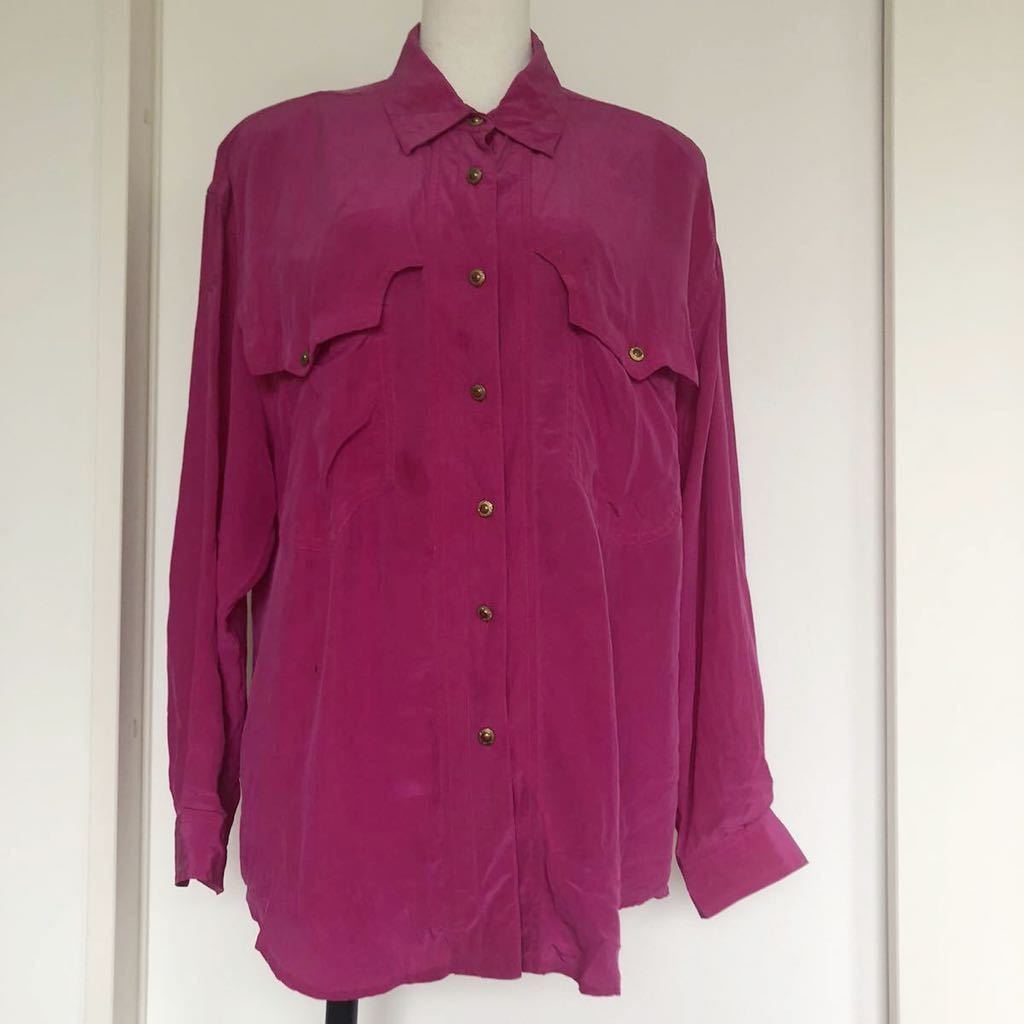 シルクシャツ ヴィンテージ 長袖 ピンク 絹 SILK はおり SALASI S ★1000拍卖