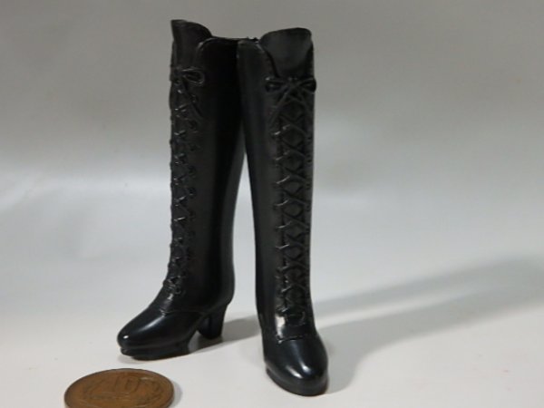 ☆0267☆ミニチュア 人形用 靴 ロングブーツ 黒 編み上げ☆ドール 人形拍卖