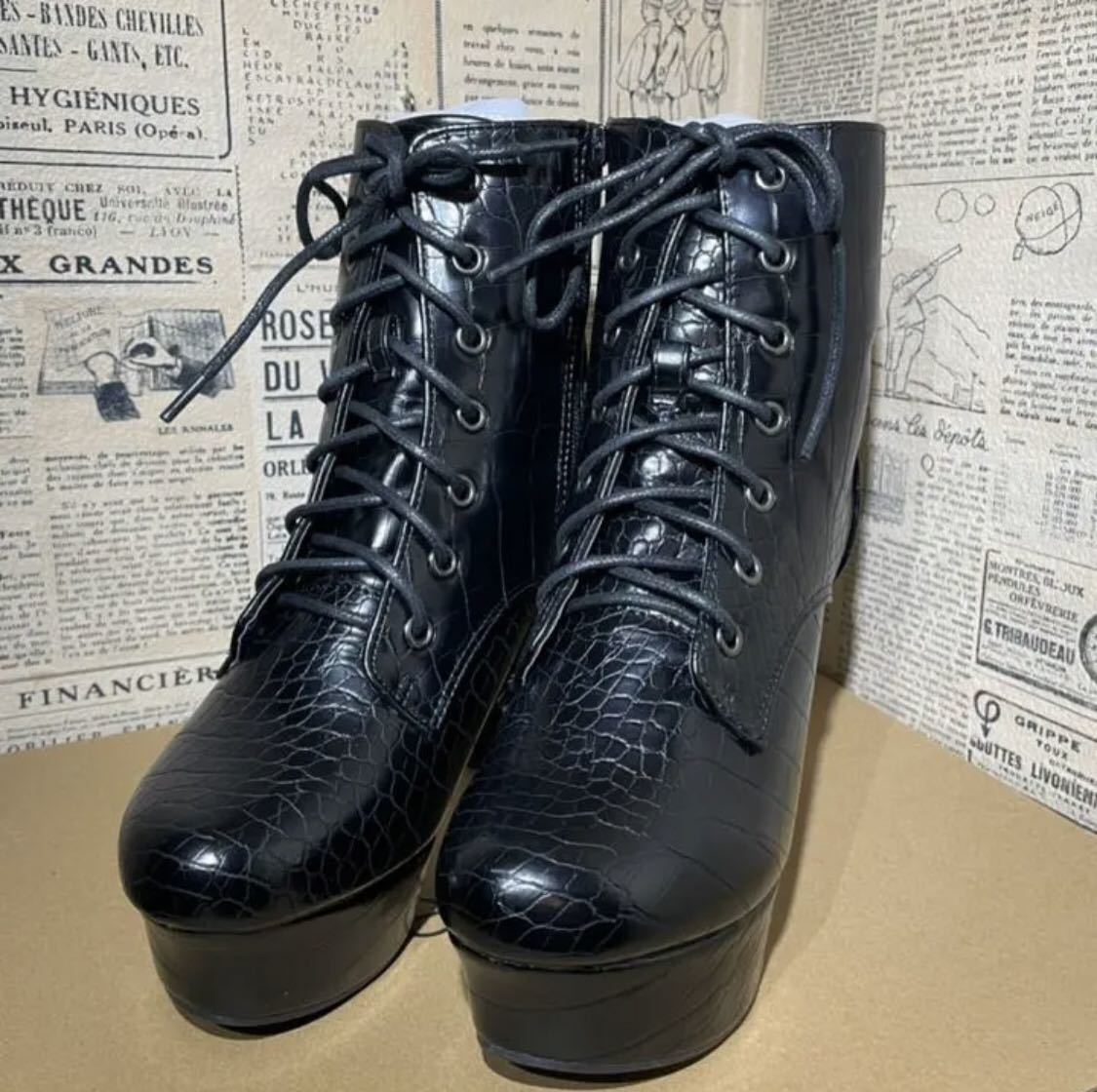 【新品未使用】Newlyme ニューリーミー ショートブーツ クロコ 23.5㎝拍卖