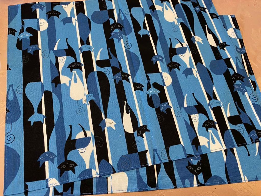 NO.2-22 裏付ランチョンマット ハンドメイド 35x45 2枚組 ネコ柄拍卖