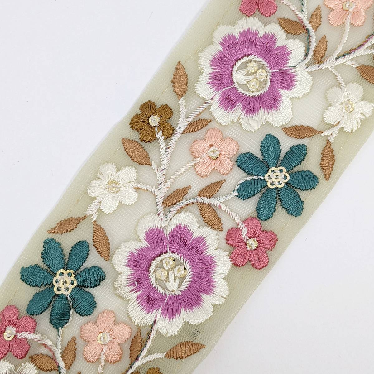 インド刺繍リボン 約60mm メッシュグリーン MS001拍卖