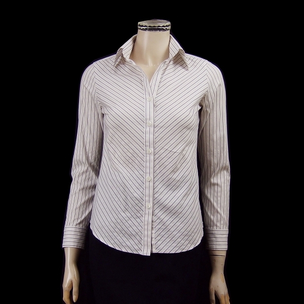 新品同様★アンタイトル*UNTITLED*白*爽やかストライプ*ストレッチ*長袖ブラウス*1*(Sサイズ*7号.36)拍卖