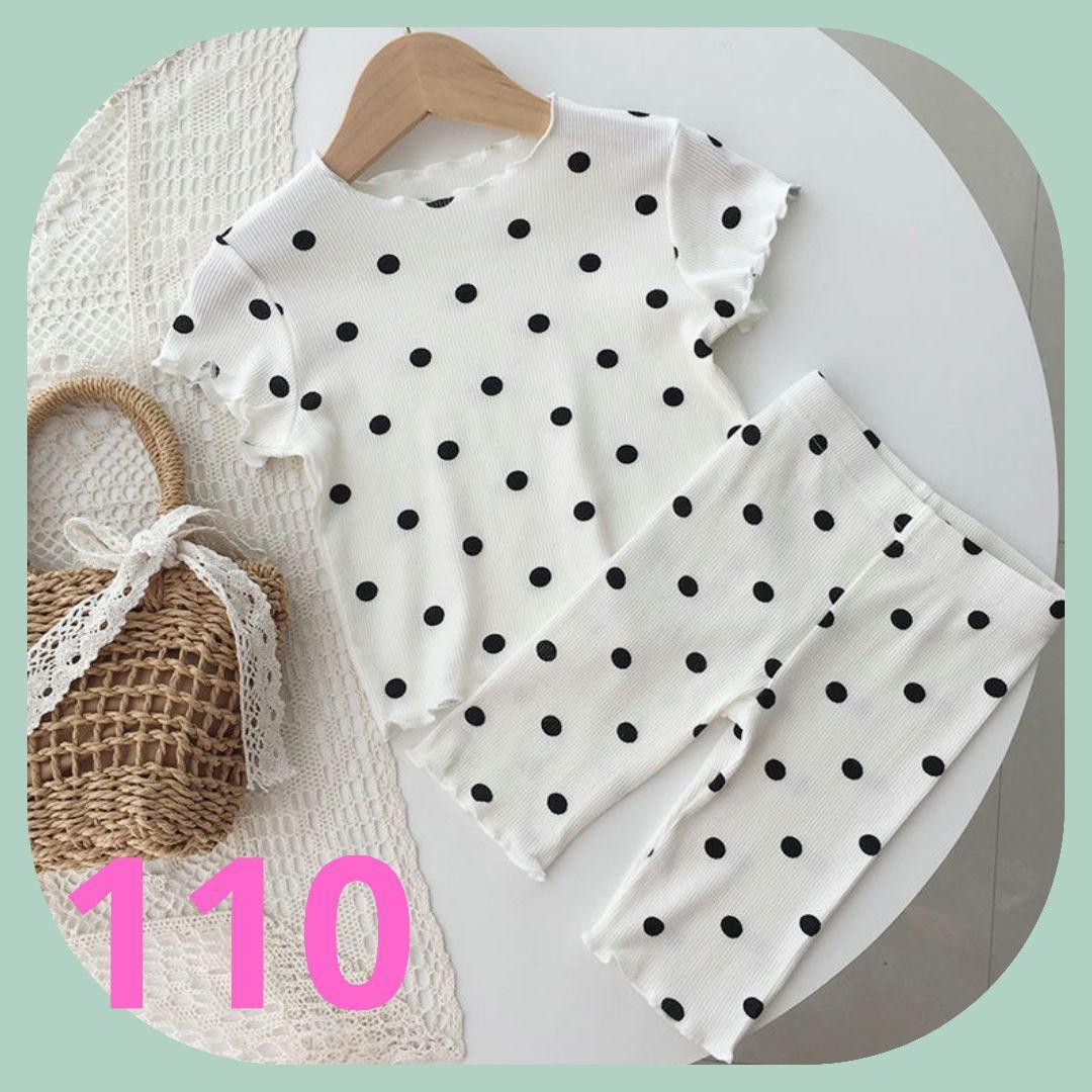 ルームウェア パジャマ 部屋着 寝間着 寝巻 ナイトウェア 伸縮性 薄手 キッズ 水玉 ドット柄 可愛い 110拍卖