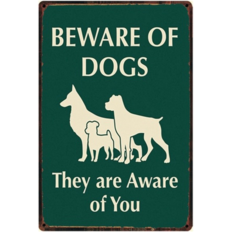 A322 メタル サイン 金属 製 ブリキ 看板 プレート おしゃれ 動物 ペット 番犬 猛 犬 注意 警告 危険 防犯 威嚇【2717】拍卖