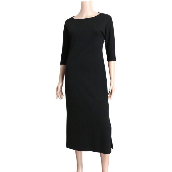 新品同様/ミスアシダ miss ashida タイトワンピース 表記 M 9号 相当 黒 ブラック ストライプ柄 ストレッチ性 お出掛け 春秋 レディース拍卖