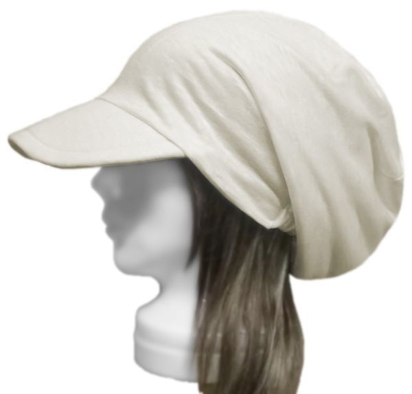 ハンドメイド◆つば広ルーズキャスケット◆リネンスラブニット/ナチュラル ◇紫外線対策・ゆったり・小顔効果・オールシーズン着用◇拍卖