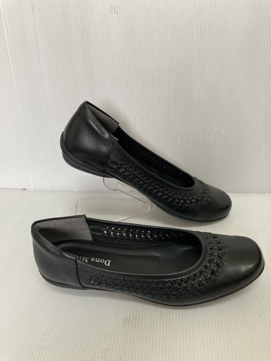 ●お買い得!Dona Miss 革カジュアルパンプス M7 6250TT ブラック 24.0㎝ 編み込みがおしゃれなデザイン!拍卖