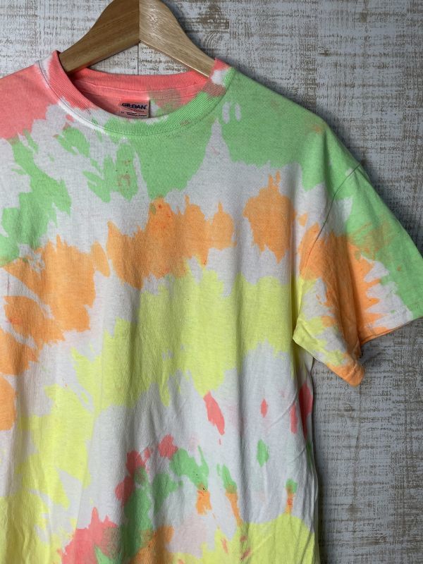 ☆US古着 タイダイ Tシャツ 柄 カラフル オレンジグリーン緑ピンク イエロー白【M】コットン ◆3827◆拍卖