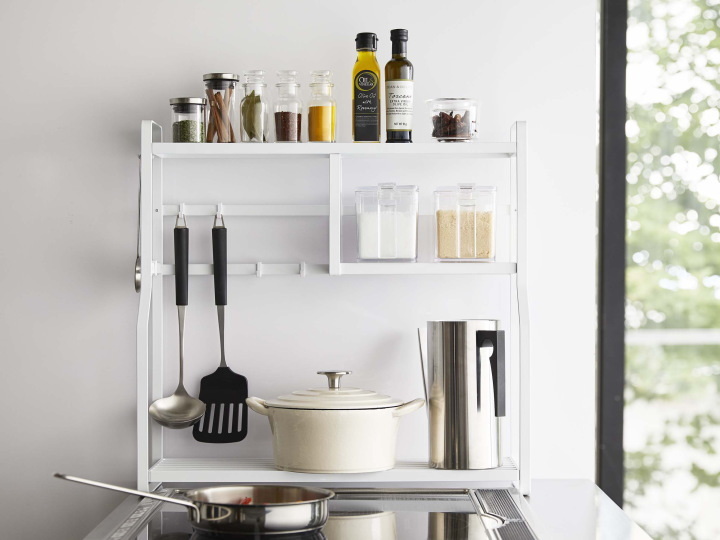 コンロサイドラック 白 調味料ラック フック付き コンロ横 調味料スタンド キッチン収納 収納ラック おしゃれ シンプル 山崎実業 タワー拍卖