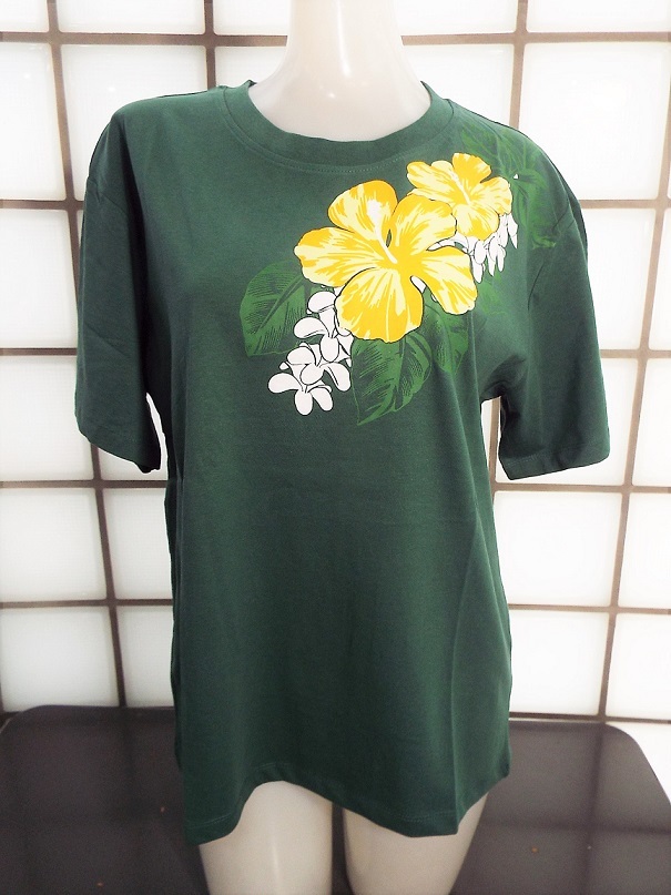 ティモシー ハイビスカス グリーン LLサイズ 天竺 綿100% 半袖Tシャツ 新品 Timothy拍卖