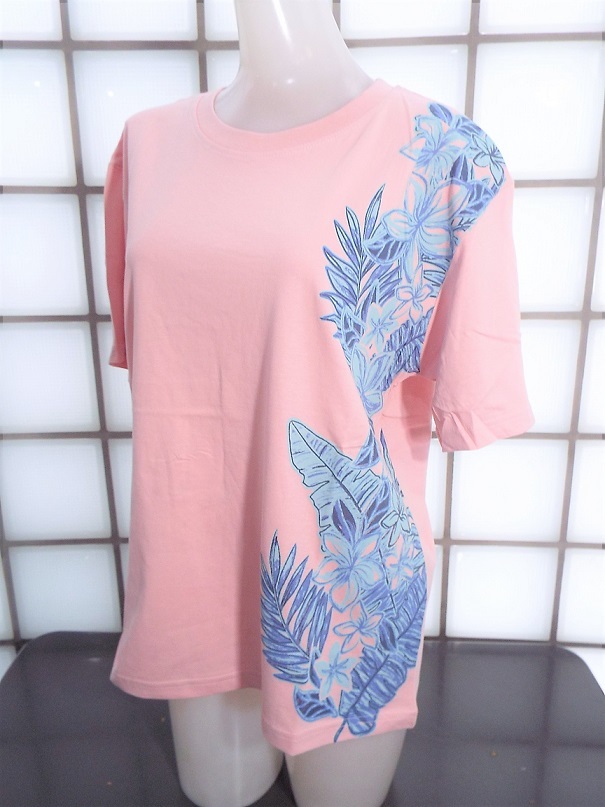 ティモシー 椰子とハイビスカス ピンク Lサイズ 天竺 綿100% 半袖Tシャツ 新品 Timothy拍卖