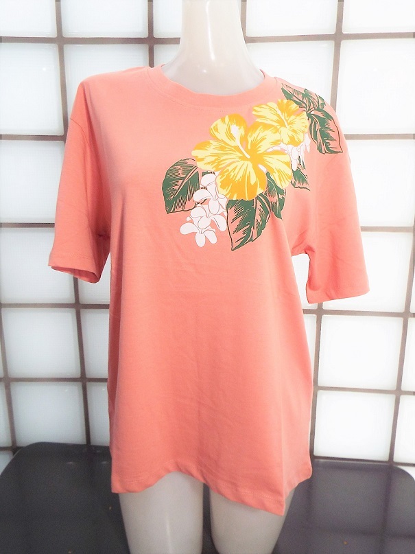 ティモシー ハイビスカス ピンク Lサイズ 天竺 綿100% 半袖Tシャツ 新品 Timothy拍卖