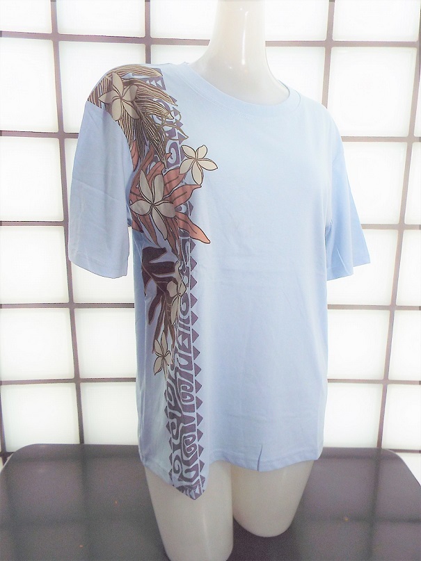 ティモシー プルメリアと椰子 ライトブルー Lサイズ 天竺 綿100% 半袖Tシャツ 新品 Timothy拍卖