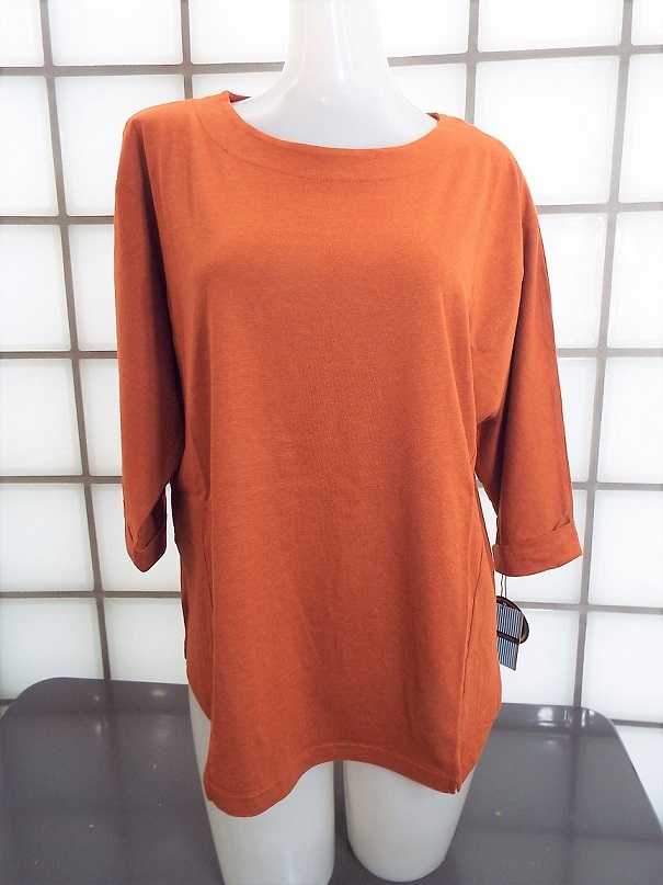 ベルタアトリーチェ オレンジブラウン M~Lサイズ 天竺 綿50% レーヨン(モダール)50% 五分袖 カットソー 新品 Belta attrice拍卖