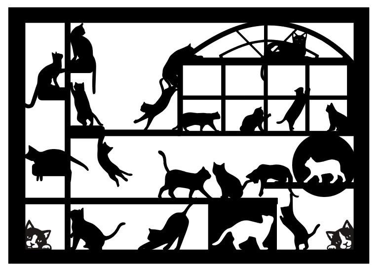 切り絵 猫のアパート拍卖