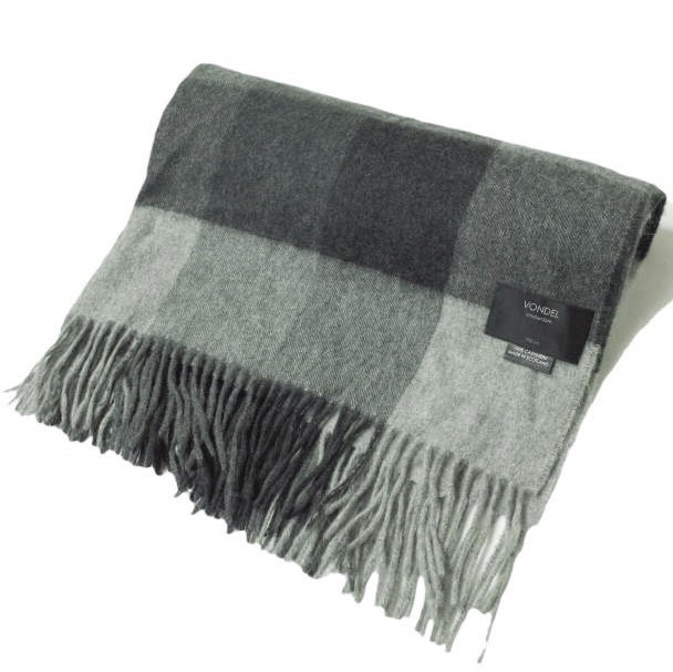VONDEL フォンデル スコットランド製 カシミヤチェック大判マフラー グレー フリンジ ショール g11649拍卖