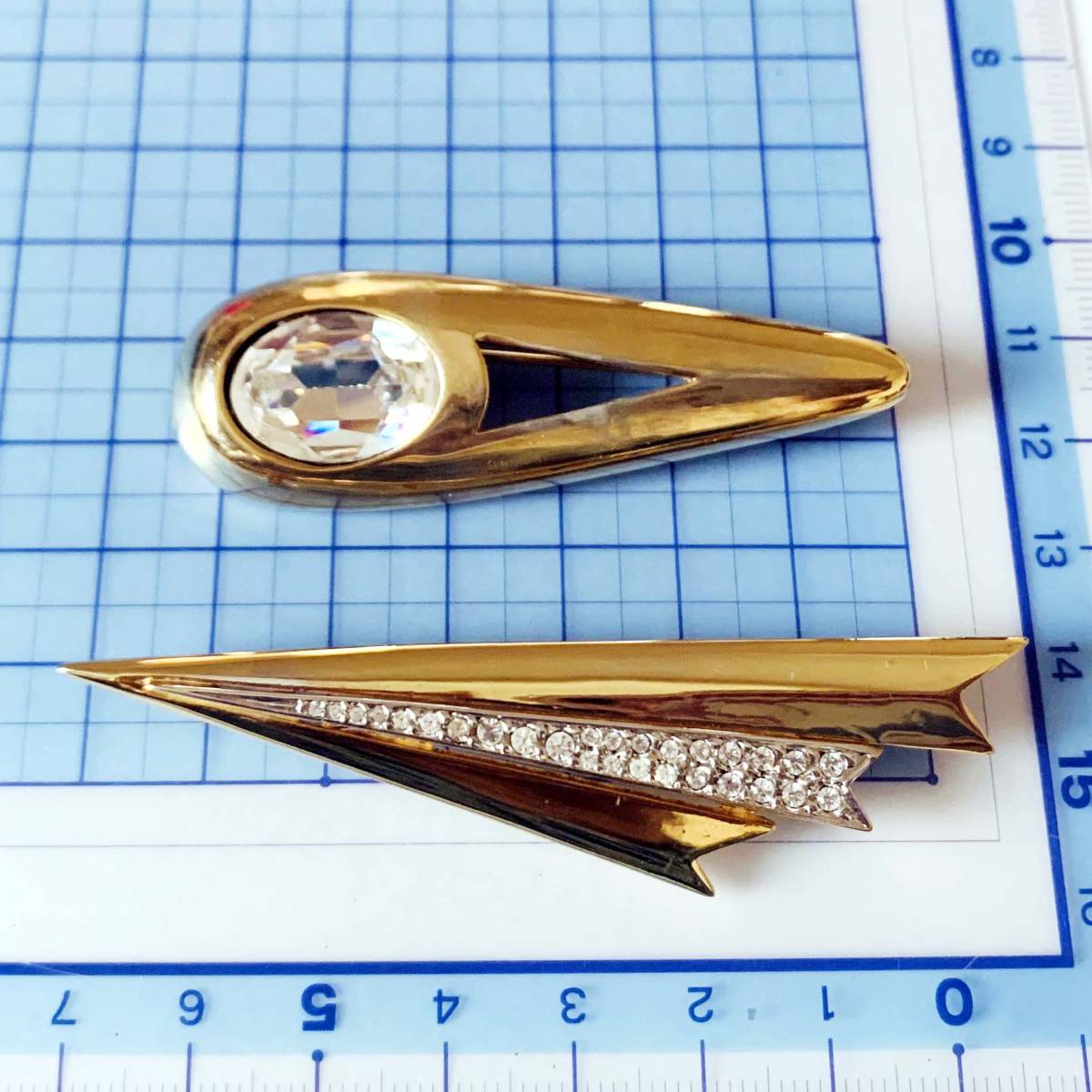 ヴィンテージ Keyes刻印 ラインストーン ゴールド ブローチ お得2点セット No.S393拍卖