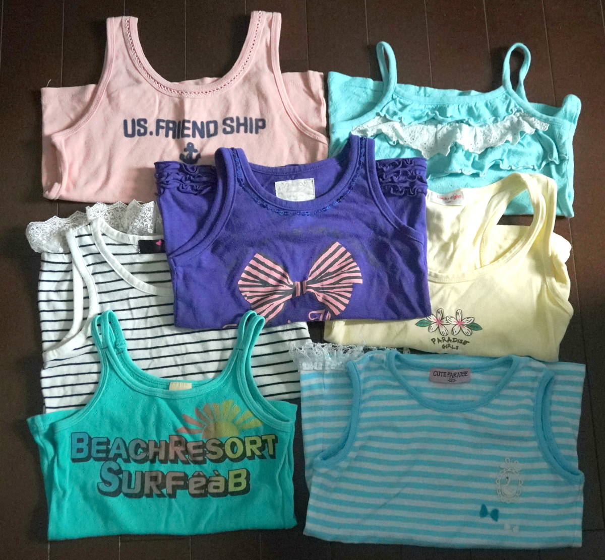 子供服 女の子用 110 120 サイズ 7枚セット まとめて 夏物 ノースリーブ インナー カジュアル タンクトップ キャミソール拍卖