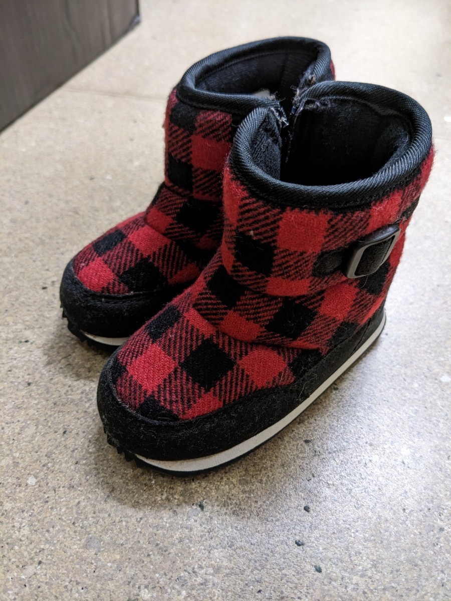 新品未使用 NIKE 11cm キッズ ショートブーツ ムートンブーツ チェック 赤 黒 乳児 幼児 保育所 赤ちゃん 子ども ベビー 拍卖