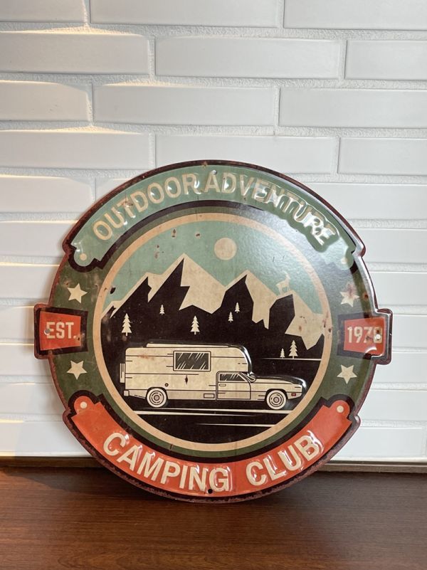ブリキ 看板 アイアン アンティーク エンボスプレート CAMPING CLUB ビンテージ ガレージ 店舗 壁飾り プレート アメリカン雑貨 インテリア拍卖