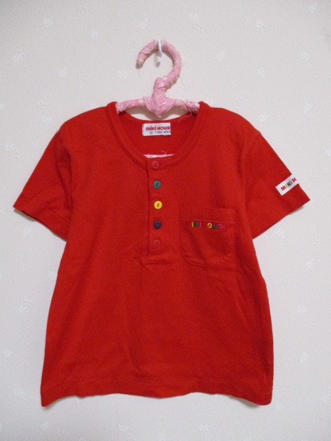 Ω ミキハウス Ω★90㎝★ 可愛い前ボタン半袖Tシャツ 赤拍卖