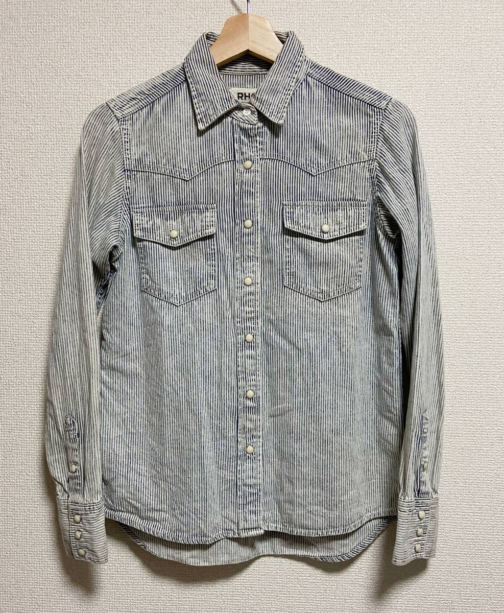 美品 Ron Herman ロンハーマン インディゴ ヒッコリー ストライプ ウエスタン シャツ サイズS拍卖