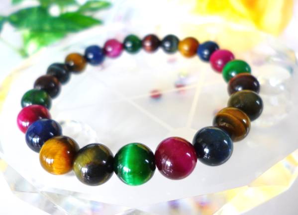 ☆最強☆金運☆仕事運☆決断力アップ☆カラフルミックス☆タイガーアイ☆ ☆8mm☆ ☆16cm☆拍卖